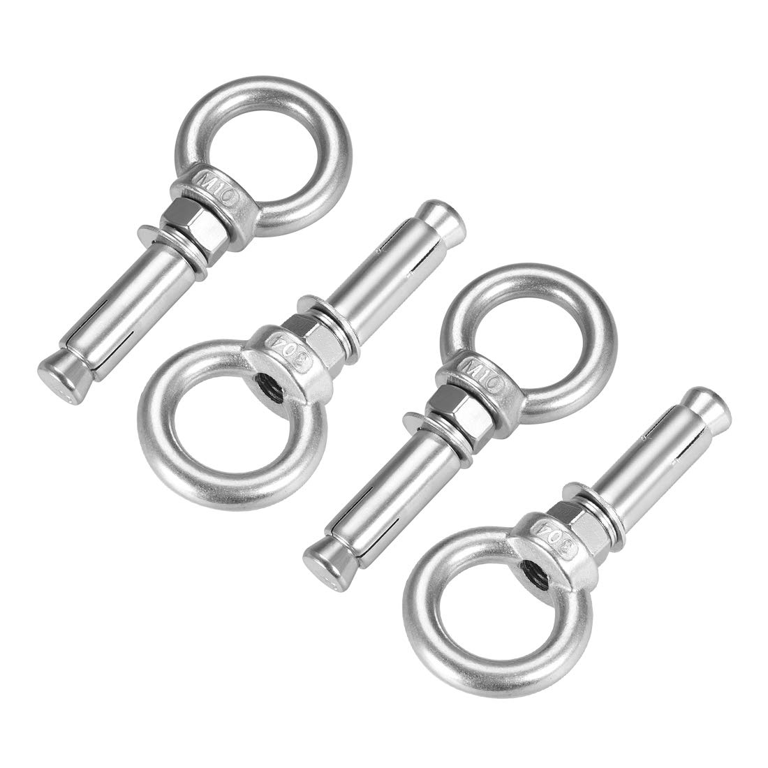 sourcing map M10 x 60 Expansion Eyebolt Eye Nut Screw with Ring 304 Stainless Steel Anchor Raw Bolts 4 Pcs
