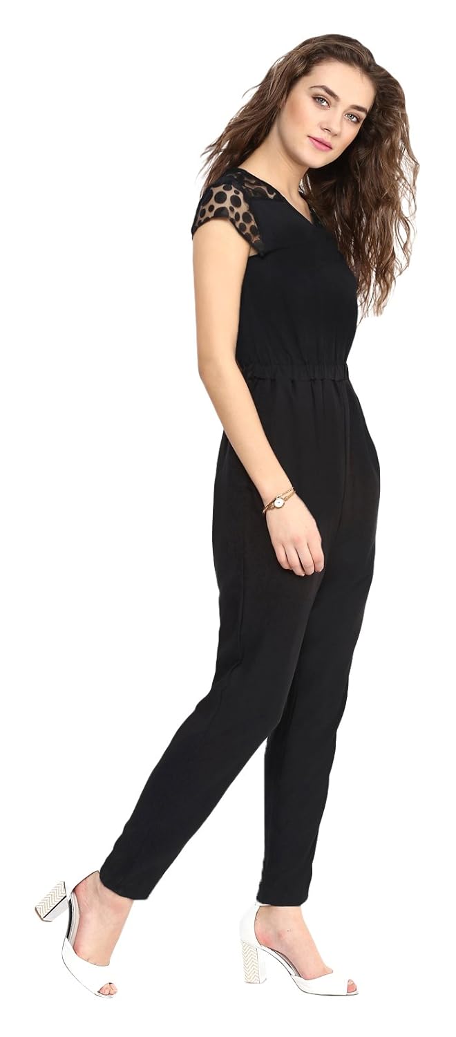 uptownie lite women's crepe polka jumpsuit (black)