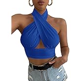 Rooscier Women's Sexy Crisscross Halter Cutout Sleeveless Backless Cami Crop Top