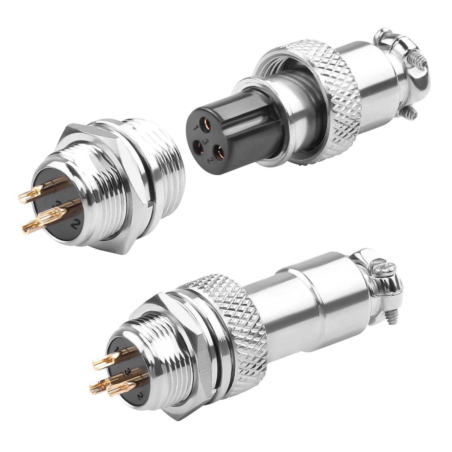 QIANRENON Gold plated GX12 Aviation Plug Connector GX12 3Pin Male Bulkhead Mount Aircraft Plug GX12 3Pin Female Cable Solder Round Socket M12, 400V/5A, for Electrical Electronic Connection, 2Pcs