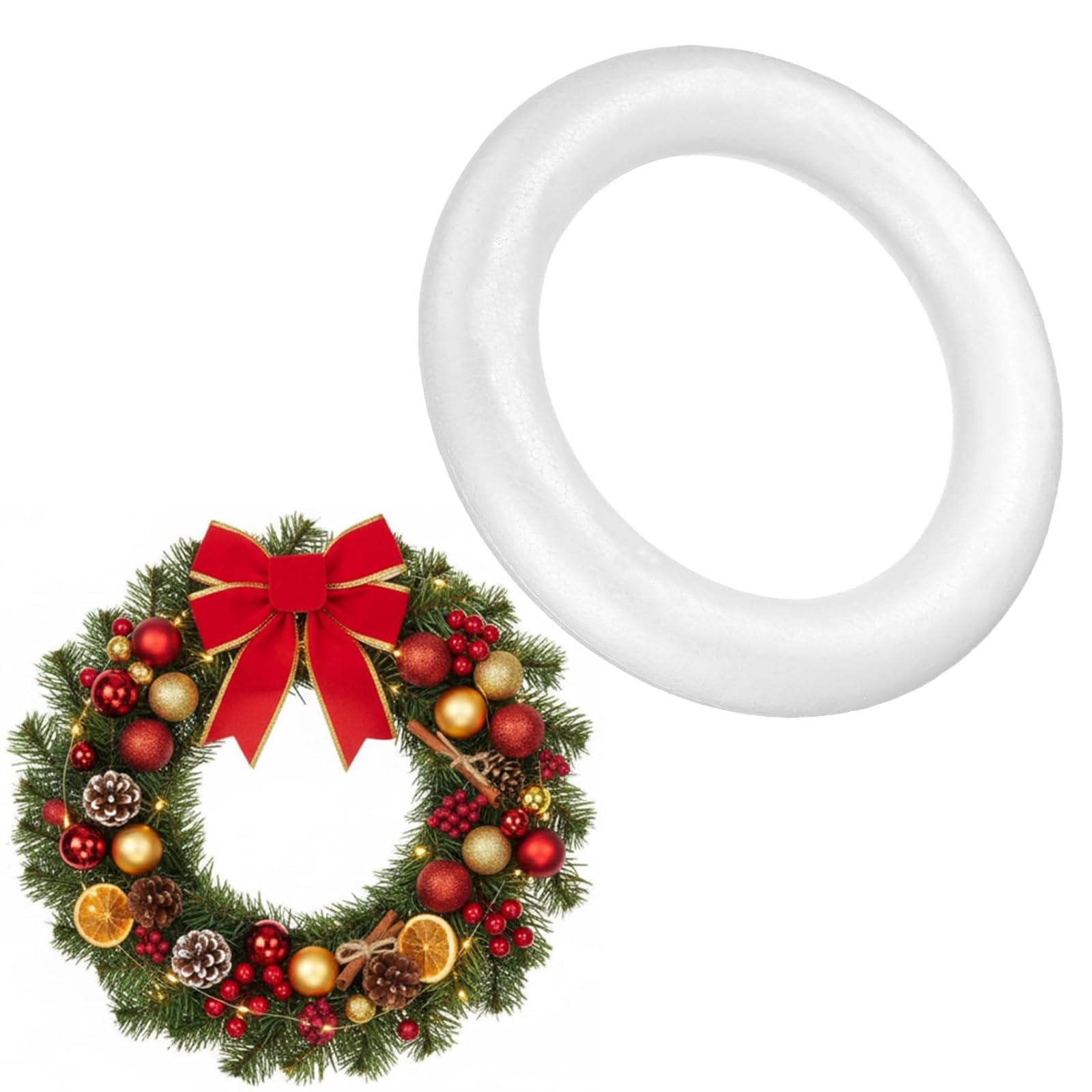 Beavorty Foam Wreath Forms 12'' Round Polystyrene Foam Wreath Rings Christmas Craft Forms White DIY Froth Wreath for DIY Crafting Wedding Flower Projects Holidays Decoration