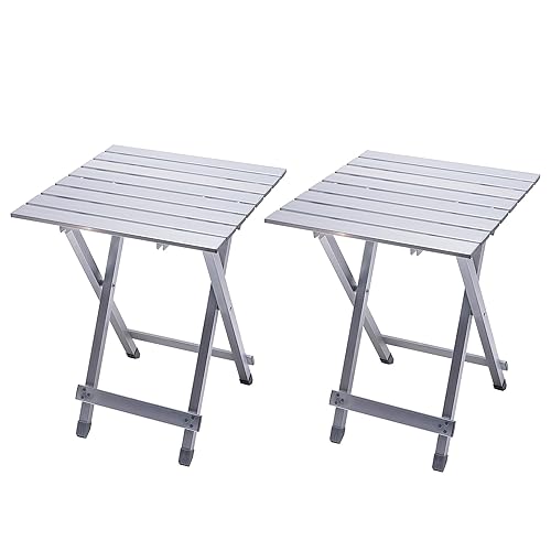 SUNNYFEEL Folding Camping Table - Lightweight Aluminum Portable Picnic Table, 18.5x18.5x24.5 Inch for Cooking, Beach, Hiking, Travel, Fishing, BBQ, Indoor Outdoor Small Foldable Camp Tables