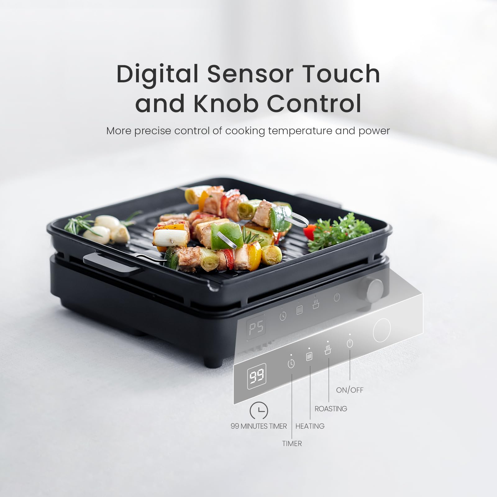 Olayks Portable Induction Cooktop 1500W with Grill Pan & Rack, Sensor Touch Hot Plate for Countertop, 6 Temp Levels, Auto Shut-Off, LED Display, Pot Detection, Electric Burner for Indoor BBQ & Cooking