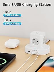 DEPOW Power Strip Tower with USB-C, Small Surge