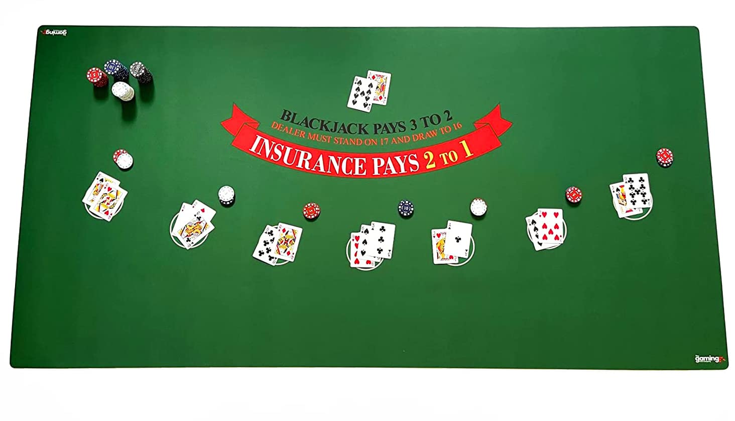 The Gaming Mat Company Blackjack Table Mat for Casino Home Game Nights- Deluxe Blackjack Table Top Casino Mat Board Cloth 90cm x 180cm x 0.3cm (900mm x 1800mm x 3mm) - Big Mats Smooth Fabric Topper