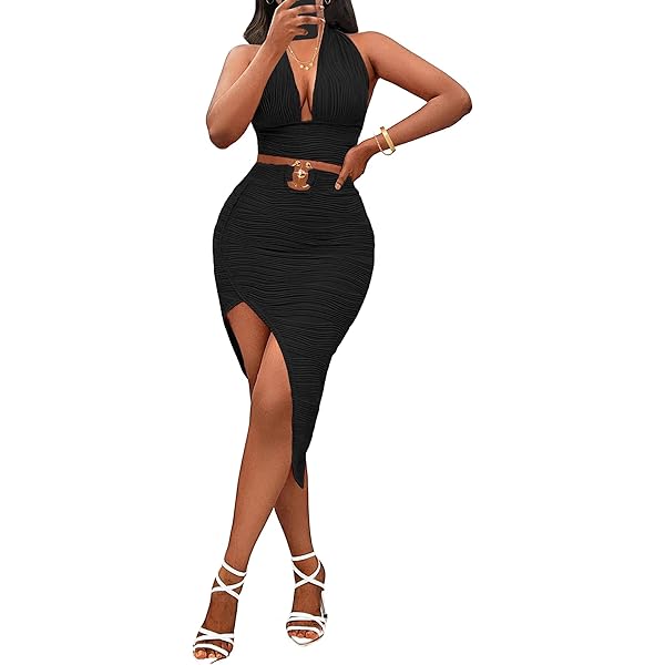 black two piece bodycon dress Belle Two Piece Set - Black main image 0