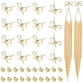 UNICRAFTALE 20Pcs Real 18K Gold Plated Bowknot Stud Earring with Loop Bowknot Post Earring with 20Pcs Ear Nuts Christmas Bowknot Earring Studs for DIY Earring Jewelry Making Christmas Gift