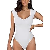 REORIA Butsmooth® Women's Trendy Sexy Casual V Neck Double Lined Sleeveless Slimming Going Out Tank Top Bodysuits