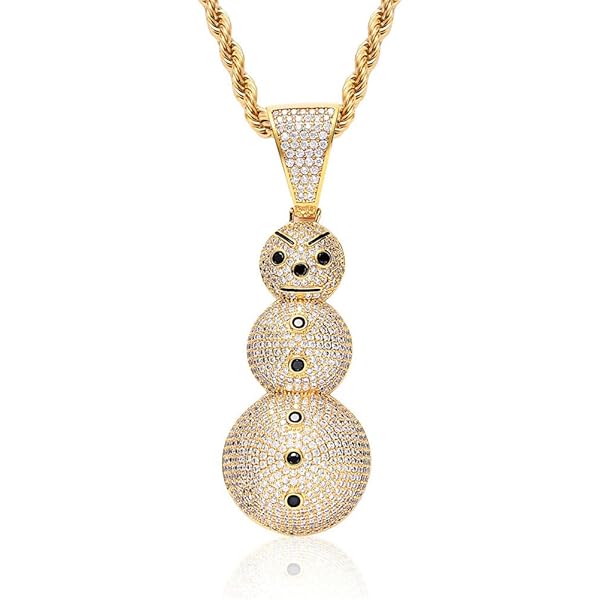 Moca Jewelry Hip Hop Angry Snowman Iced Out Bling Pendant Chain