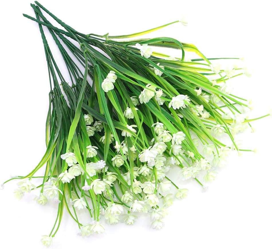 Shiwaki 5Pcs Artificial plant 7-prong spring grass gypsophila bouquet decoration for Indoor Outside Hanging Planter Wedding Farmhouse Decor(White)