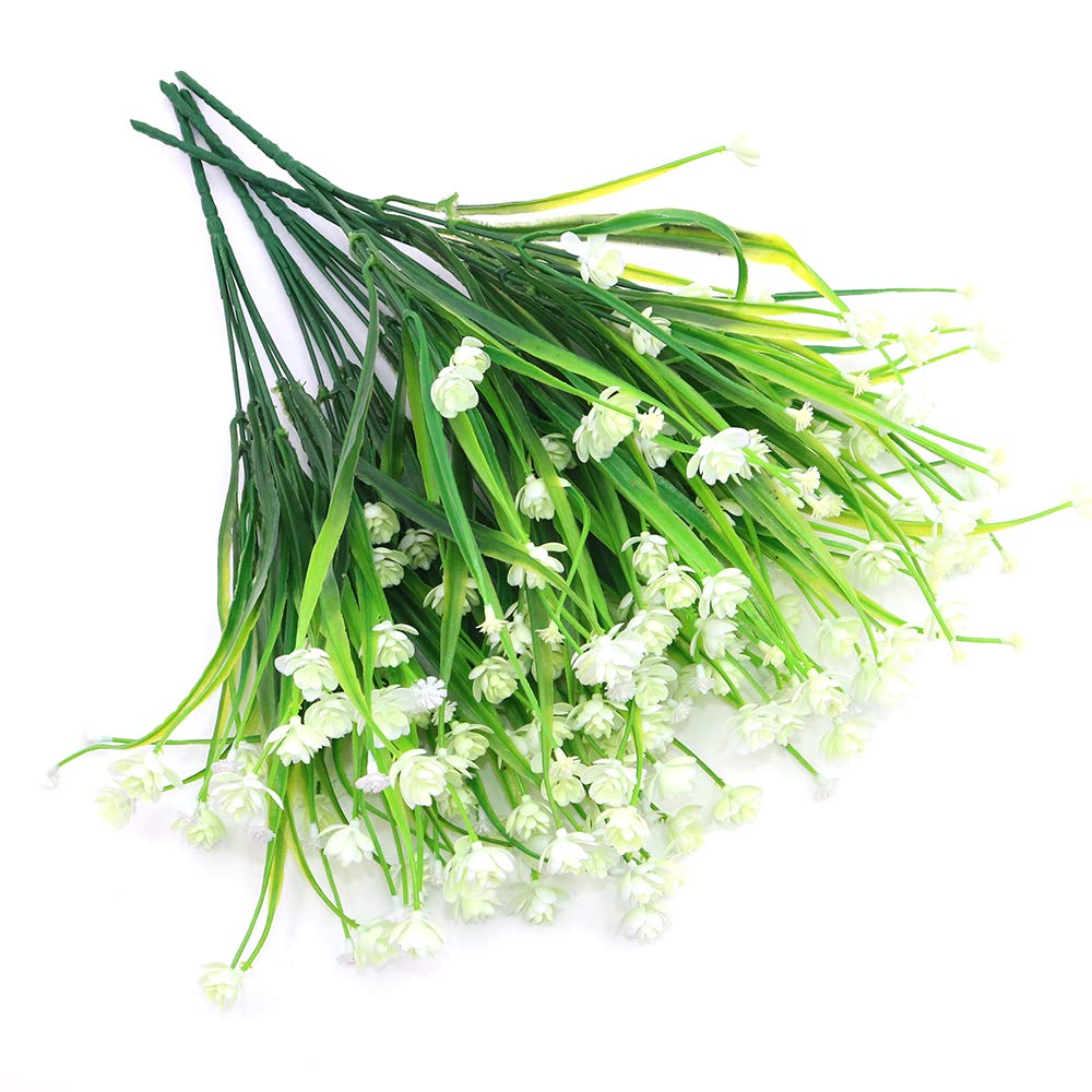 Shiwaki 5Pcs Artificial plant 7-prong spring grass gypsophila bouquet decoration for Indoor Outside Hanging Planter Wedding Farmhouse Decor(White)
