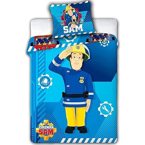 Just1Click Kinder Bettwäsche Set Feuerwehrmann Sam 90 x 140 cm, 40 x 55 cm, Bedruckt mit Feuerwehrmann Sam, 100% Baumwolle