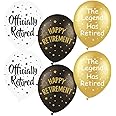 SUNBEAUTY 18 Pcs Happy Retirement Balloons With Pattern 12 Inch Black Gold and White Retirement Latex Balloons for Retirement Theme Party Decorations