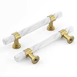 Rergy 10 Pack Gold & Marble Drawer Pulls, 4 Inch