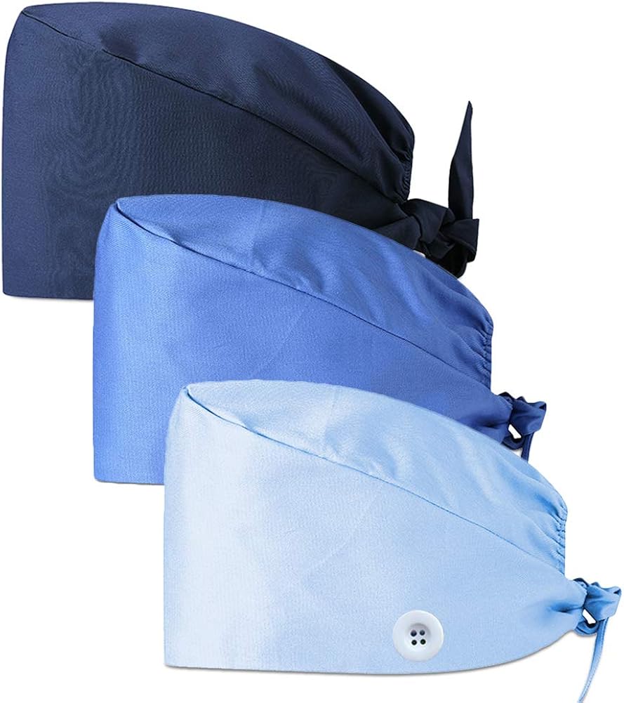 CHUANGLI 3Pcs Gourd-Shaped Working Caps with Upgrade Sweatband Adjustable Bouffant Hats Headwear - Women/Men (A02# Black Navy Blue): Clothing