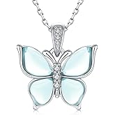 WOUOVO 925-Sterling-Silver Clear-Crystal Butterfly Necklace for Women - White Gold Plated Blue Butterflies Pendant Necklaces Jewelry Birthday Gift for Teen Girls