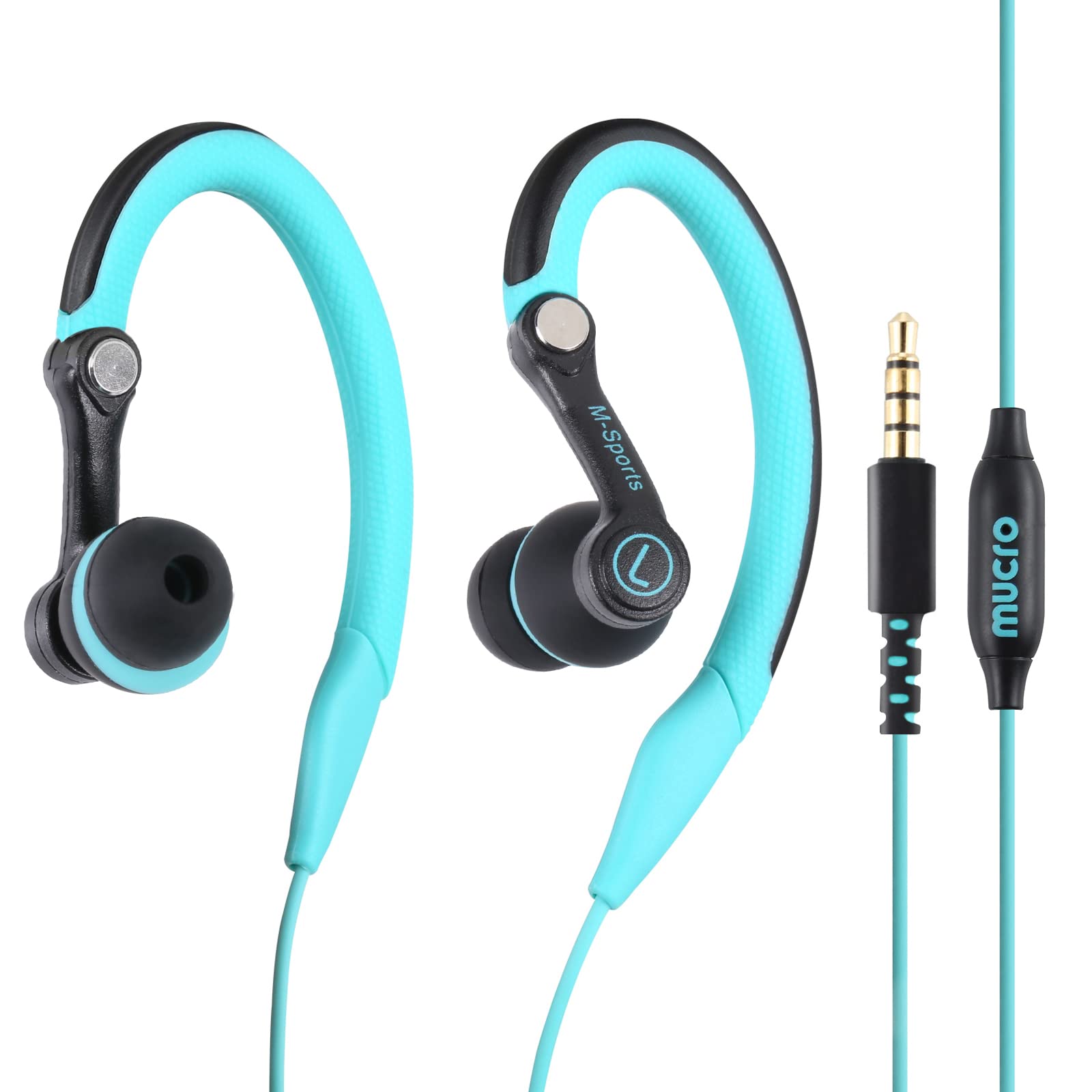 Photo 1 of mucro Wired Earbuds Sport Headphones with Over Ear Hooks Sweatproof in Ear Running Earphones for Workout Jogging Gym Headphones for 3.5mm Jack Devices Blue