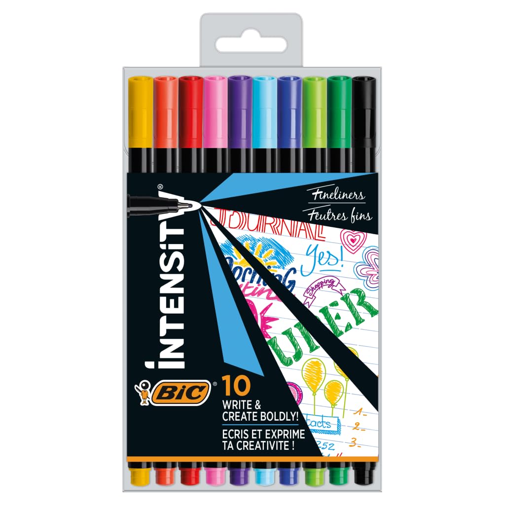 Bic 953034 Intensity Pack of 10 Felt-Tip Pens with Writing Based Ink, Multicolor, 0.4 mm