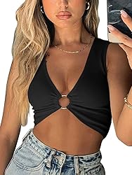 AEVZIV Sexy Crop Tops for Women Sleeveless Deep V
