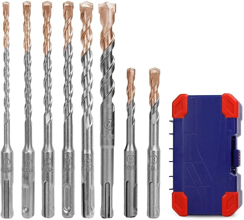 WORKPRO 8-Piece SDS Plus Drill Bit Set Carbide Tips Case 110/160 mm Mix