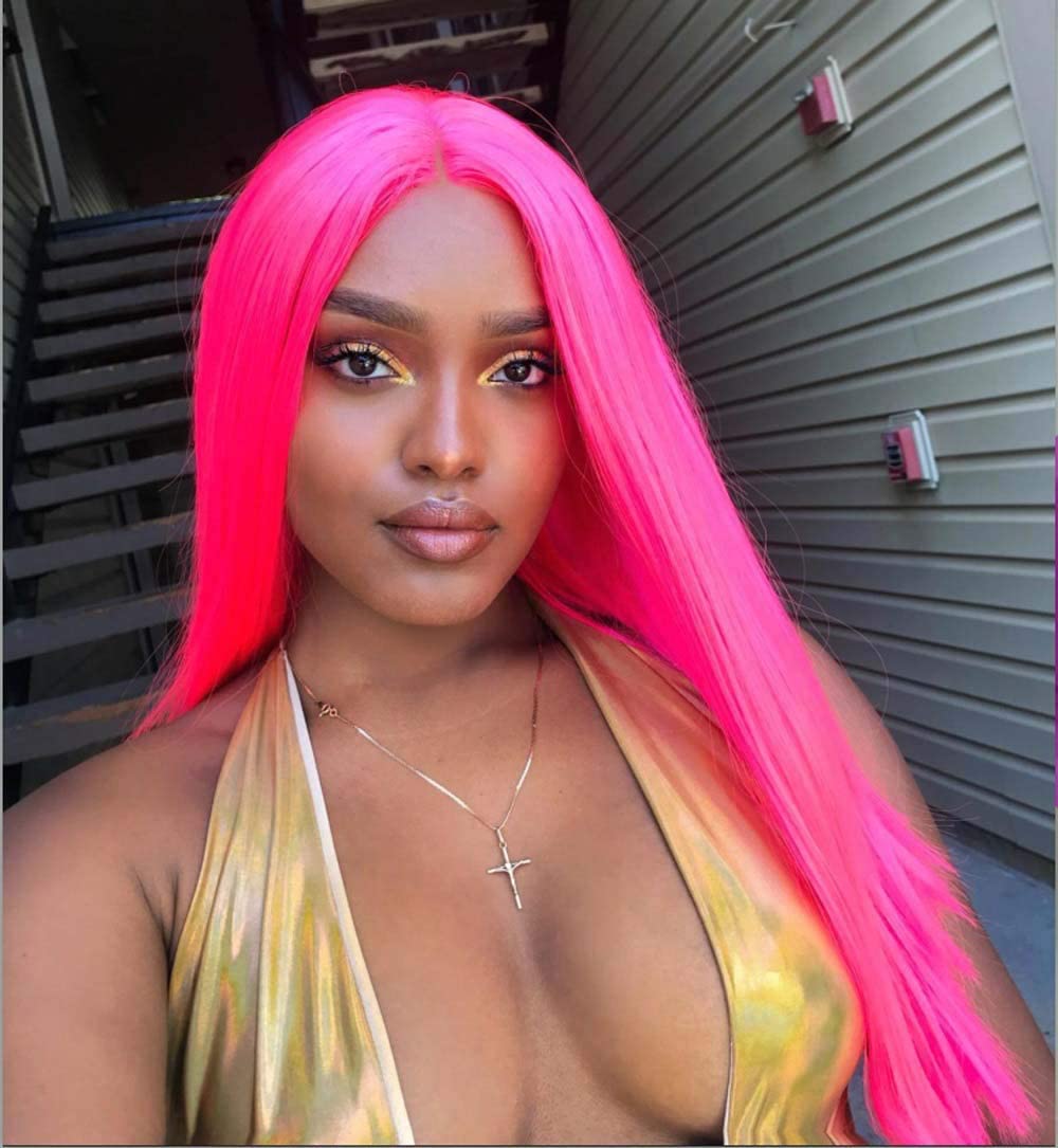 Xiweiya Wigs Hot Pink Lace Front Wigs - Synthetic Pink Long Silky Straight Cosplay Wigs - Heat Resistant Fiber - 220 — image 1