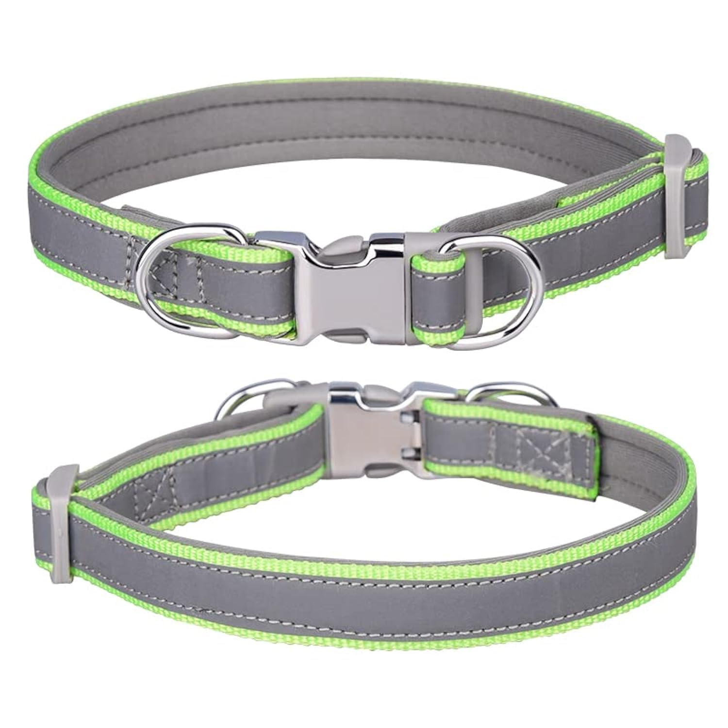 haoyueer Reflective Nylon Dog Collar with Safety Buckle, Adjustable Pet Collars with Soft Neoprene Padding for Small/Medium/Large Dogs (L fit neck 38-60cm, Green)