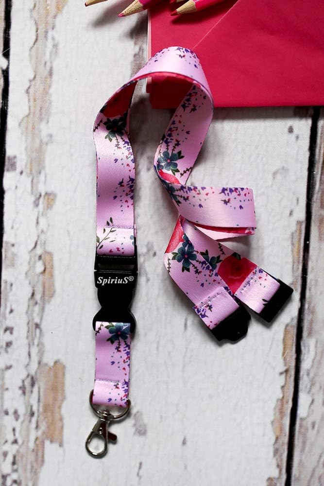 SpiriuS Safety Breakaway Lanyard Neck Strap for id Card Badge Holder with Metal Clip 2cmx43cm Original Design (Flowers in Pink) - Image 4