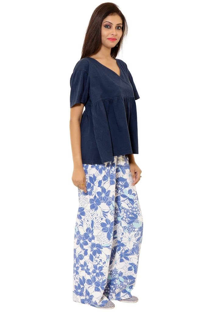v-neck gatherd top with floral printed pajama(1ss16-0225-ns1)