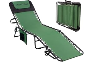 Outraveler Patio Folding Chaise Lounge,Outdoor Lounge Chair Sunbed,Camping Cot,Green