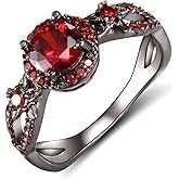 Lzz Fashion Lady Fire Opal CZ Round Red Ruby Ring 10KT Black Gold Filled Ring Black Gothic Ring Cubic Zirconia Ring Wedding Jewelry Size 6-10 (US code 7)