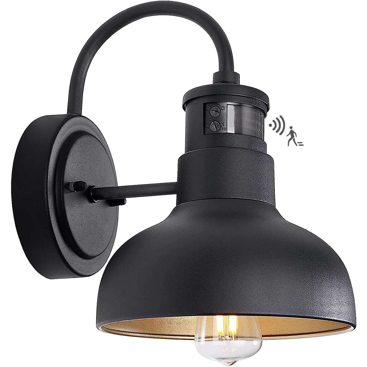 Photo 1 of GOALPLUS 7in Motion Sensor Outdoor Barn Wall Lights Dusk to Dawn Exterior Gooseneck Lighting Wall Mount Small Dome Gooseneck Porch Wall Sconce Black Farmhosue External Garage Barn Lights