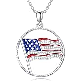 Cargari 4th of July Necklace for Women 925 Sterling Silver 250th Anniversary American Flag Pendant Patriotic Jewelry Gifts for Women