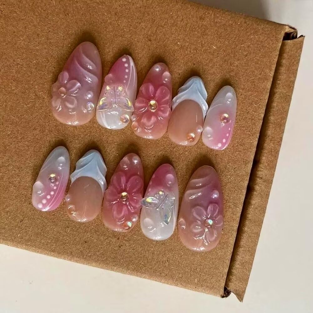 Press On Nails - Luxury Medium Almond 3D False Nails Women Reusable ABS Material Finger Printed Nail Tip French Salon Design Artificial Fingernail - Image 4
