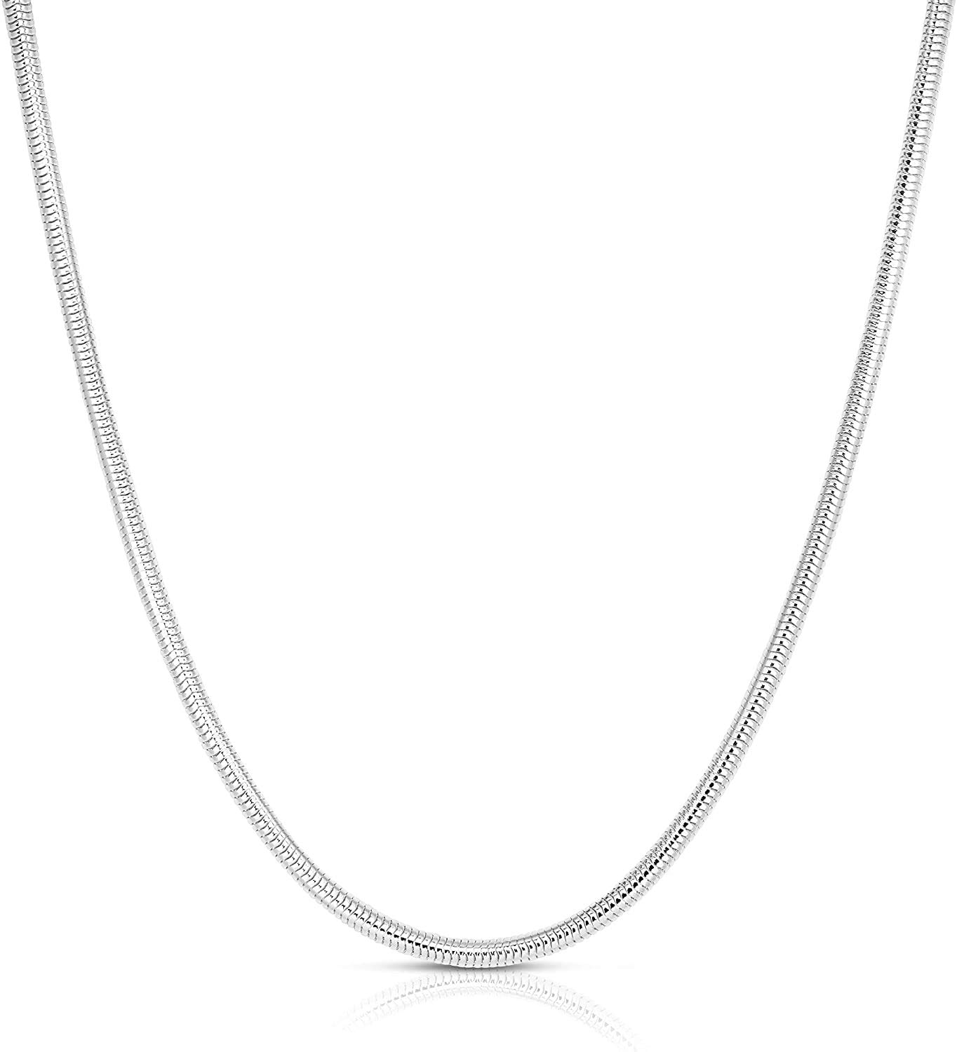 Authentic Solid Sterling Silver Snake Chain Necklace 1MM - 3MM, Shiny & Solid, Round Snake Necklace for Men & Women, Made In Italy, Next Level Jewelry