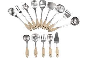 Lesbin 14-Piece Kitchen Cooking Utensils, Stainless Steel Cooking Tool with Wooden Handle