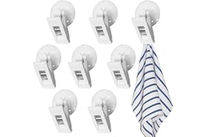 Sekonow 8Pcs Suction Cup Clips, Shower Curtain Clips Windproof Splash Guard, Strong Suction Cups Hooks for Glass Window Fish Tank Aquarium Plant Holder Advertising Home Office (White)