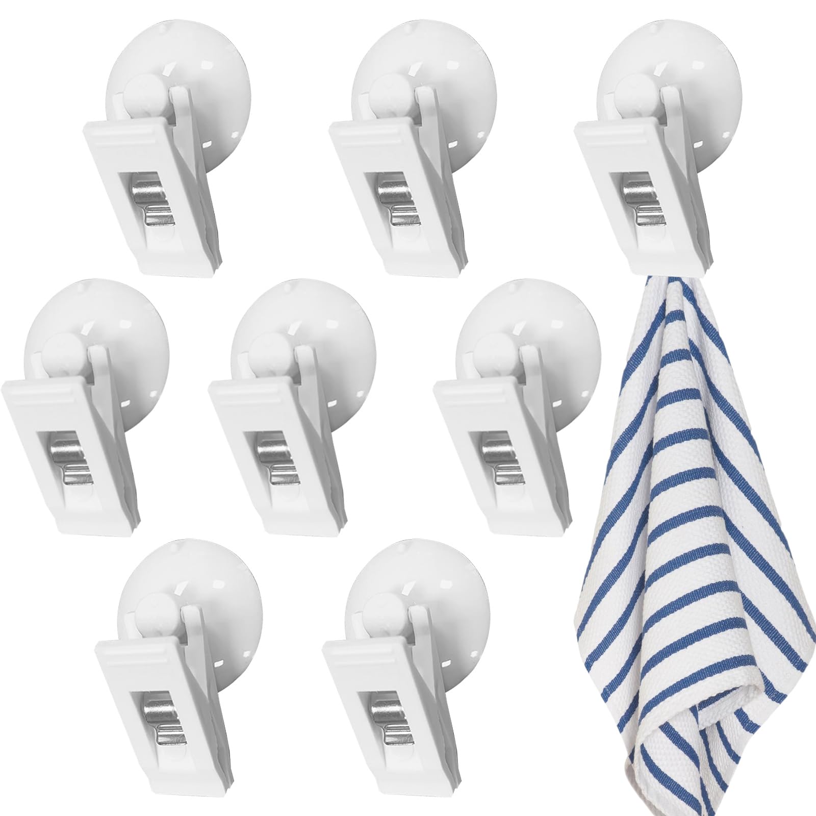 Modixun 8Pcs Suction Cup Clips, Windproof Shower Curtain Clips Splash Guard, Suction Cups Hook for Glass Window Advertising Fish Tank Aquarium Plant Holder Home Office (White)