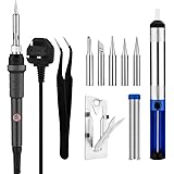 Soldering Iron, [Perfect Full Set]Pictek Soldering Iron Kit 60W 220V Welding Solder Iron (6-in1), Adjustable Temperature Welding Tool with 5pcs Iron Tips Solder Sucker Stand Solder Wire Tweezer