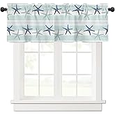 Summer Coastal Starfish Curtain Valances for Kitchen Windows Blue Nautical Beach Rod Pocket Valance Window Treatments 1 Panel Short Toppers Curtains 54x18 Inch for Bedroom Bathroom Living Room Decor