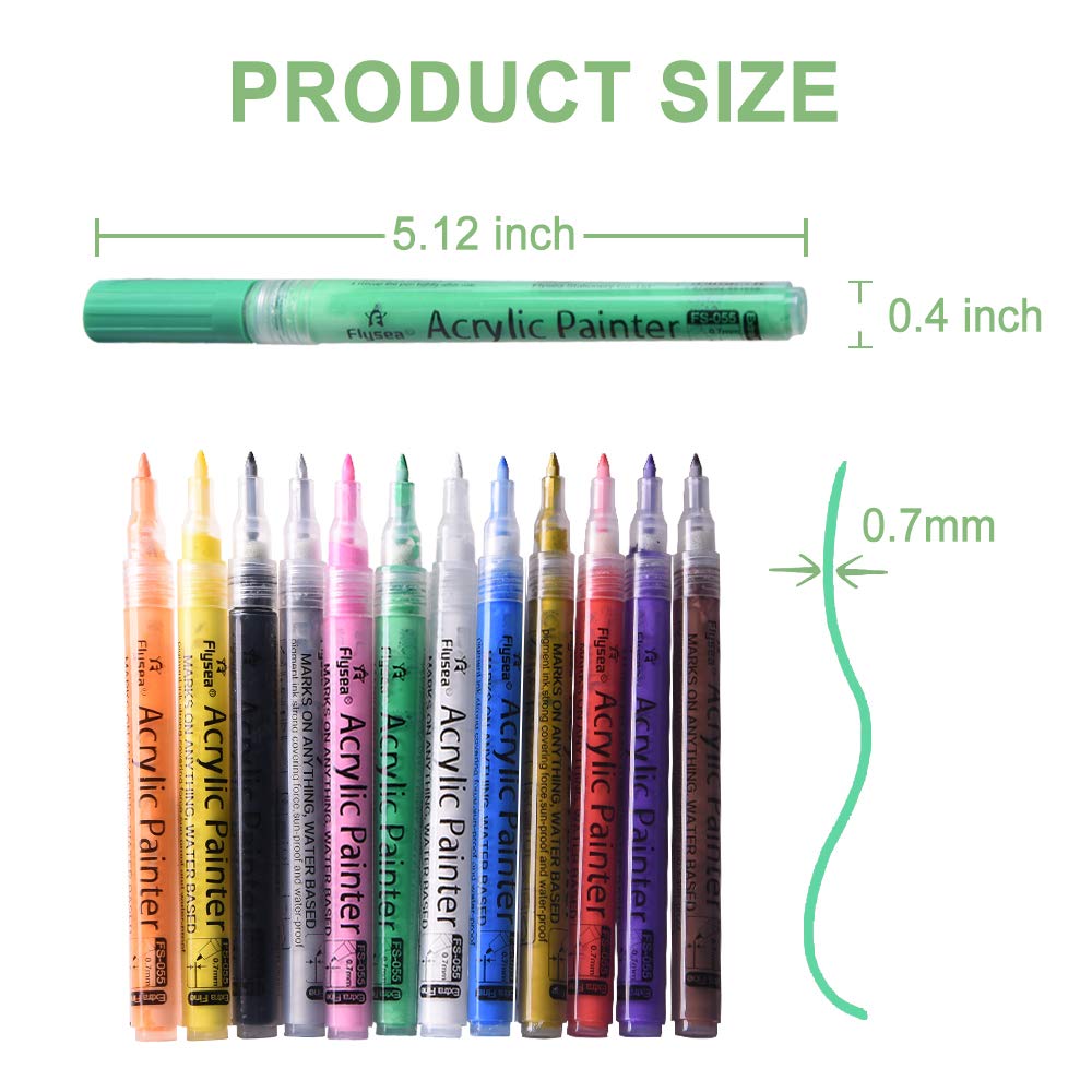 Acrylic Paint Marker,Sunvito 12 Colors Paint Art Markers Pens,0.7 mm Extra Fine Point Paint Pen for Rock Painting,Ceramic,Wood,Glass,DIY Craft and Most Surfaces