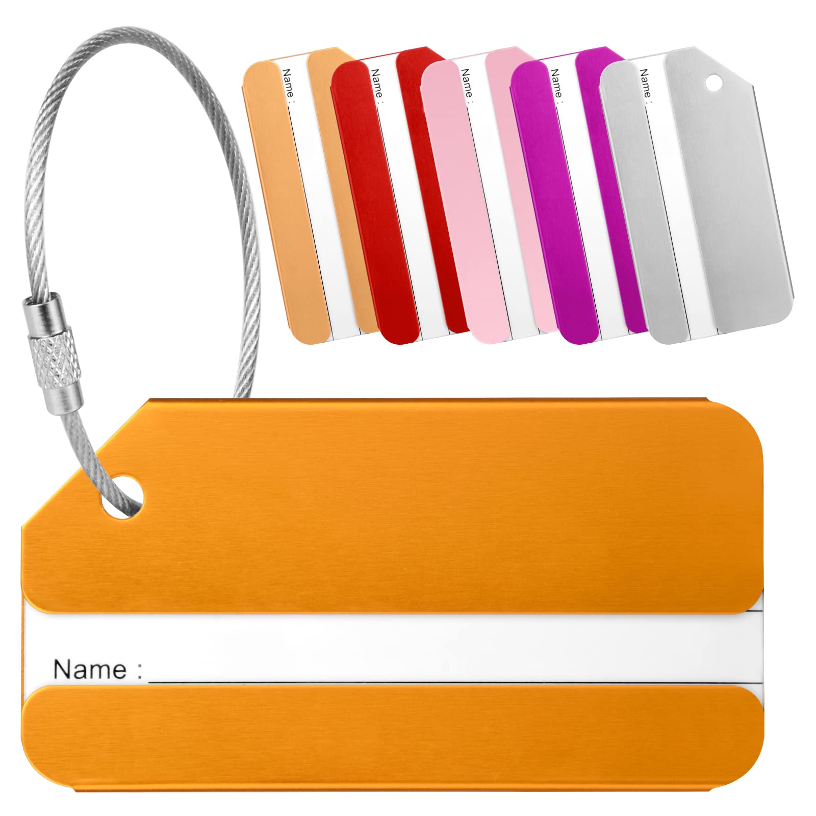 Yizhet Luggage Tags 6 Pcs Aluminium Alloy Luggage Labels, Suitcase Tags with Steel Loop and Name ID Card Suitable for Luggage Suitcase Baggage (6 Colors)