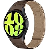 Amizee No Gap Band Compatible with Samsung Galaxy Watch 7 6 5 4 FE Band 40mm 44mm/Watch 6 Classic 43mm 47mm/Watch 5 Pro 45mm/Watch 4 Classic, 20mm Magnetic Silicone Strap for Women Men, D/L-Brown