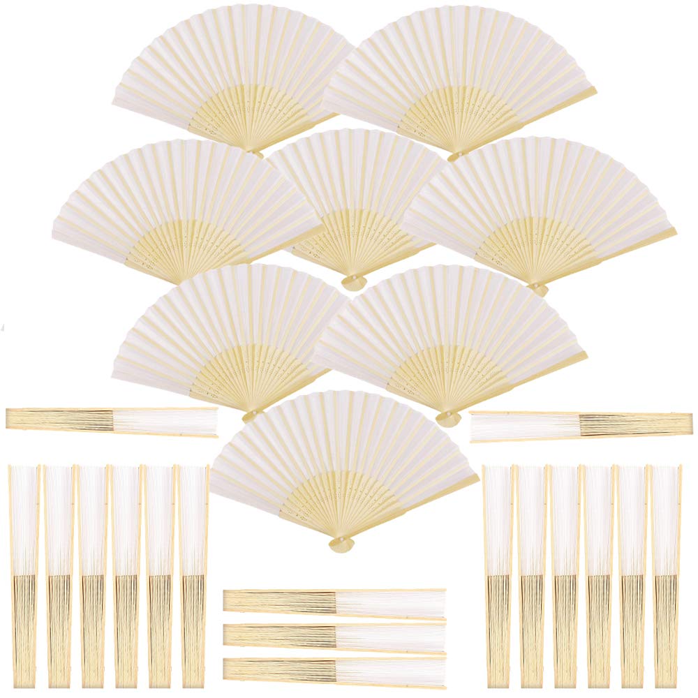 25pcs White Silk Bamboo Fabric Fan Set Including Foldable Folding Fan Wedding Folded Fabric Fan Folding Hand Fan Hand Fan Wedding Wedding Party Foldable Pocket Fan Party (White Fan) (25pcs White)