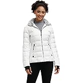 SLOW DOWN Women Down Puffer Jacket Warm Hooded Winter Down Puffer Coat with Faux-Fur Hood & Collar