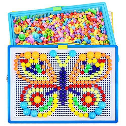 Mushroom Nails Pegboard Jigsaw, 296 PCS Intelligence Building Blocks Educational Mosaic Pegboard Creative DIY Peg Pegboard for Kids Toddlers Birthday (296/592 pcs)