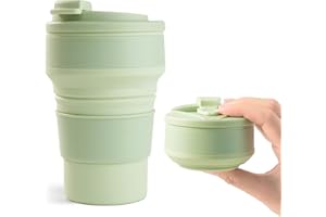 FIJINHOM 12oz Collapsible Cup for Traveling, Collapsible Silicone Travel Cup for Hot and Cold Drinks, Leak Proof Silicone Folding Travel Coffee Mug for Camping & Hiking, BPA Free Green