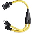 LudoPam 2X5-15 Plug Male to Generator Twist Lock L14-30 Receptacle Female Y Adapter Cord 120V/240V Generator Welder Dryer Pow
