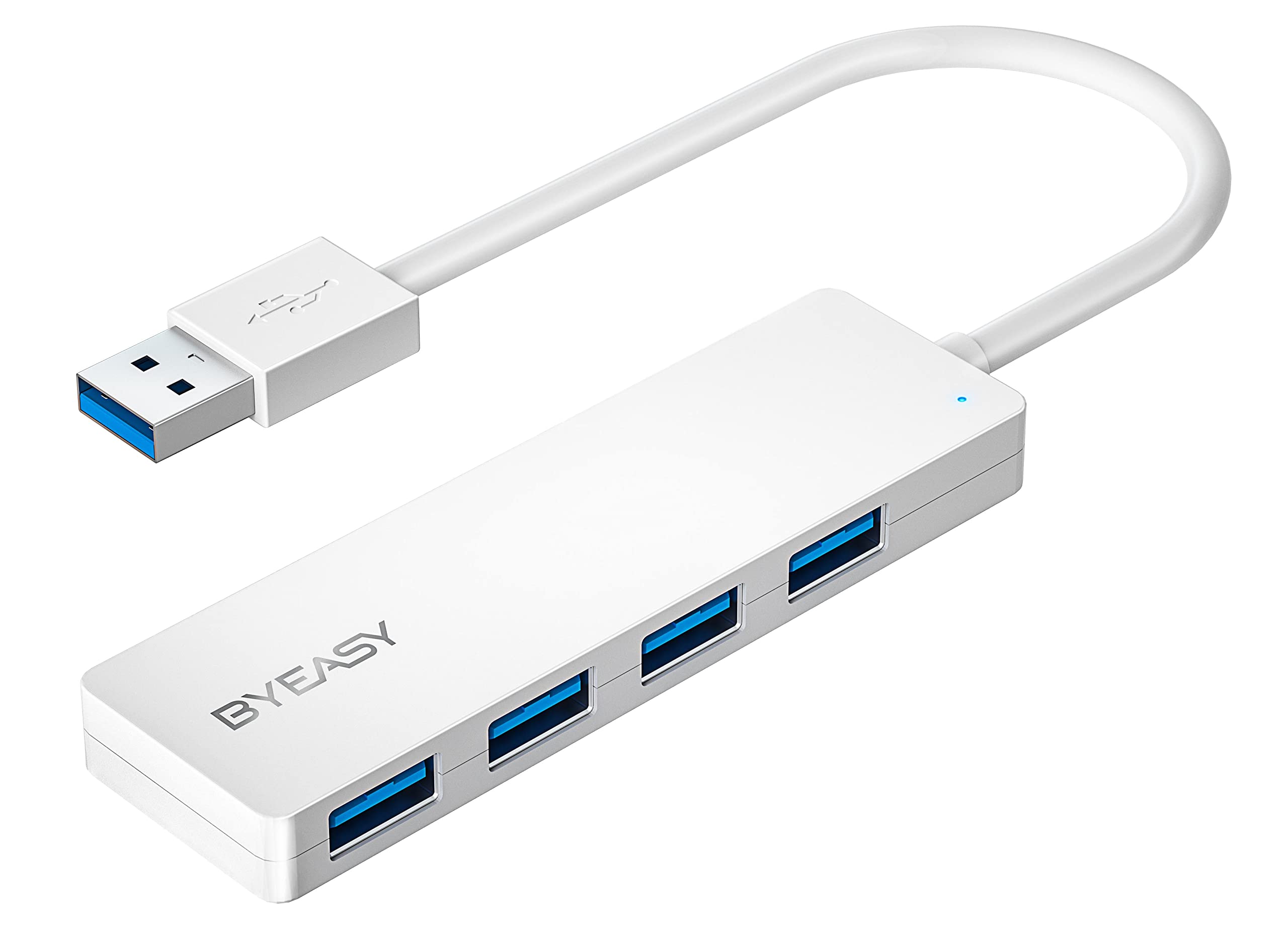 USB Hub, BYEASY 4-Port USB 3.0 Hub Ultra Slim Portable USB Splitter for iMac Pro, MacBook Air, Mac Mini/Pro, Surface Pro, Notebook PC, Laptop, USB Flash Drives, and Mobile HDD (White)