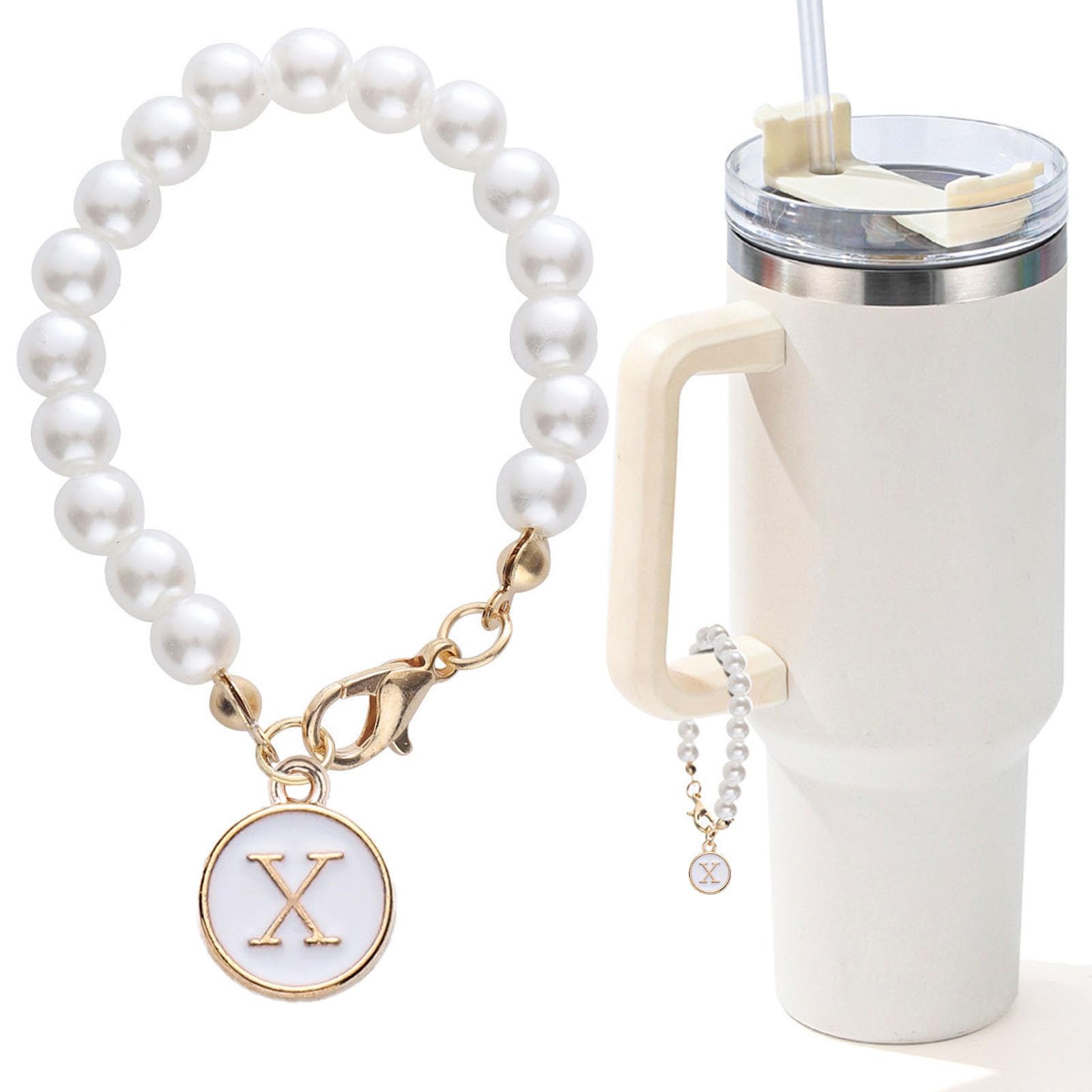 LUHOHI Letter Charm for Stanley Cup，Pearl Chain
