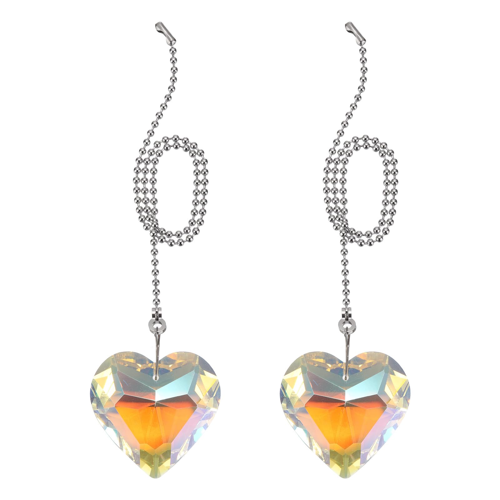 PATIKIL 21 Inch Crystal Ceiling Fan Pull Chains, 2 Pcs Beaded Ball Fan Pull Chain Heart Ceiling Fan Extender with Ball Chain Connector for Ceiling Light Lamp Fans, Dazzling Colors